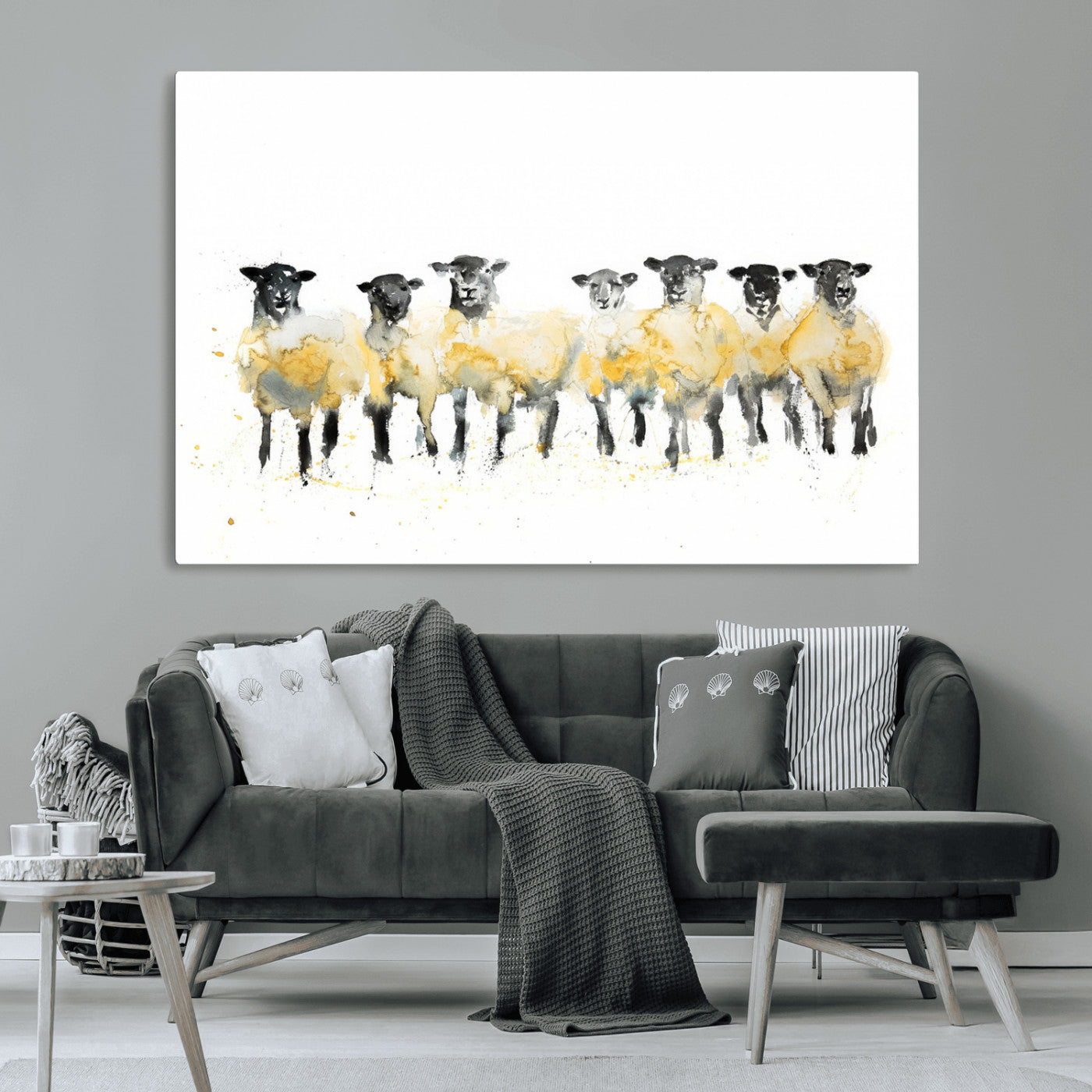-Farmhouse Wall Art Sheep Print | Ready to Hang Framed Canvas | Rustic Barn Decor