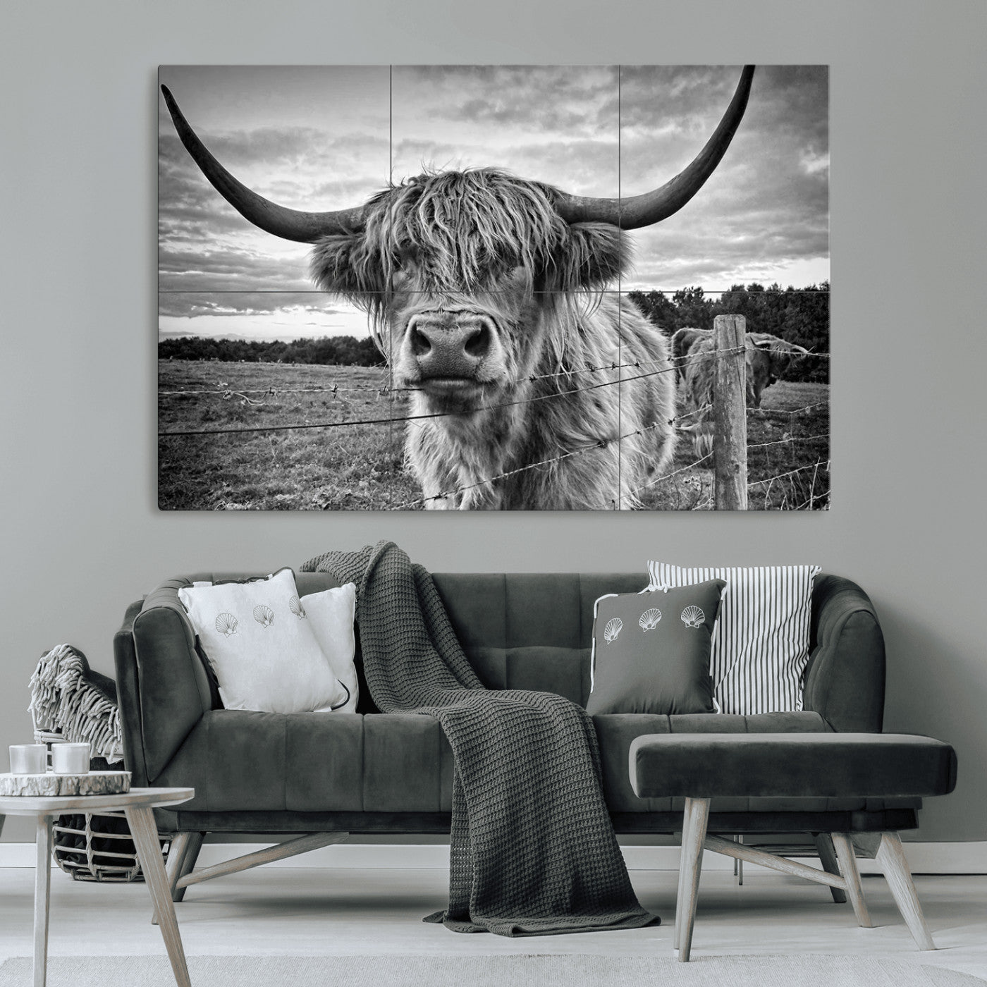 71937-MGV-CV-36X24-Scottish Highland Cow Canvas Wall Art Farmhouse Decor, Framed Scottish Highland Cow Print