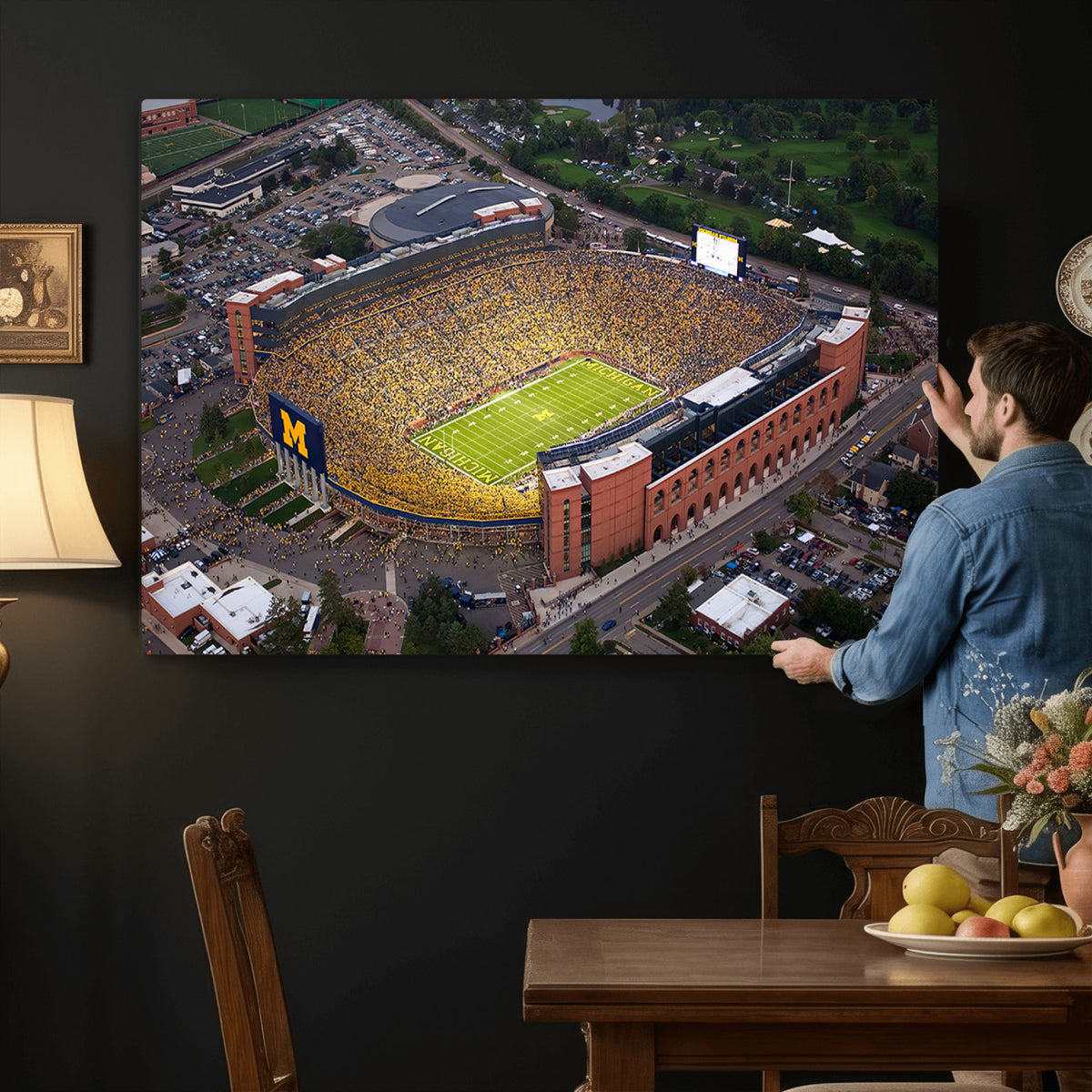 95248-PAN-FL-20X10 - University of Michigan Wolverines Football Team Print - Ann Arbor Michigan Stadium Wall Art Canvas