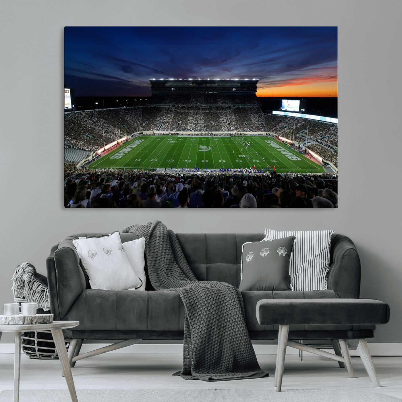 -Michigan State Spartans Football Team Print - East Lansing Spartan Stadium Canvas Print