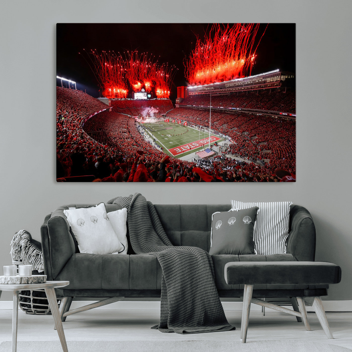 56909-MGV-CV-36X24-Ohio State University Buckeyes Football Team Print - Columbus Ohio Stadium Wall Art Canvas Print