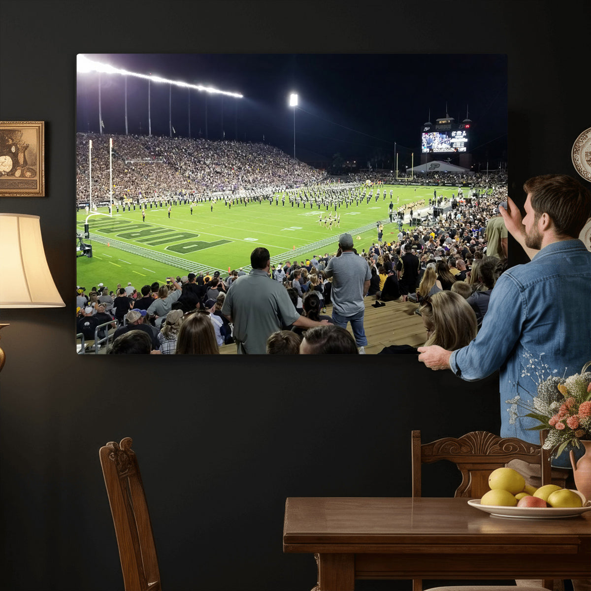 56796-PAN-FL-20X10 - Purdue University Boilermakers Football Team Print - West Lafayette Ross-Ade Stadium Wall Art Canvas