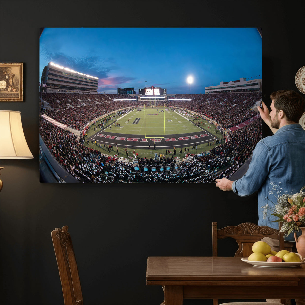 60763-PAN-FL-20X10 - Texas Tech Red Raiders Canvas, Framed Football Team Print - Lubbock Jones AT&T Stadium Wall Art
