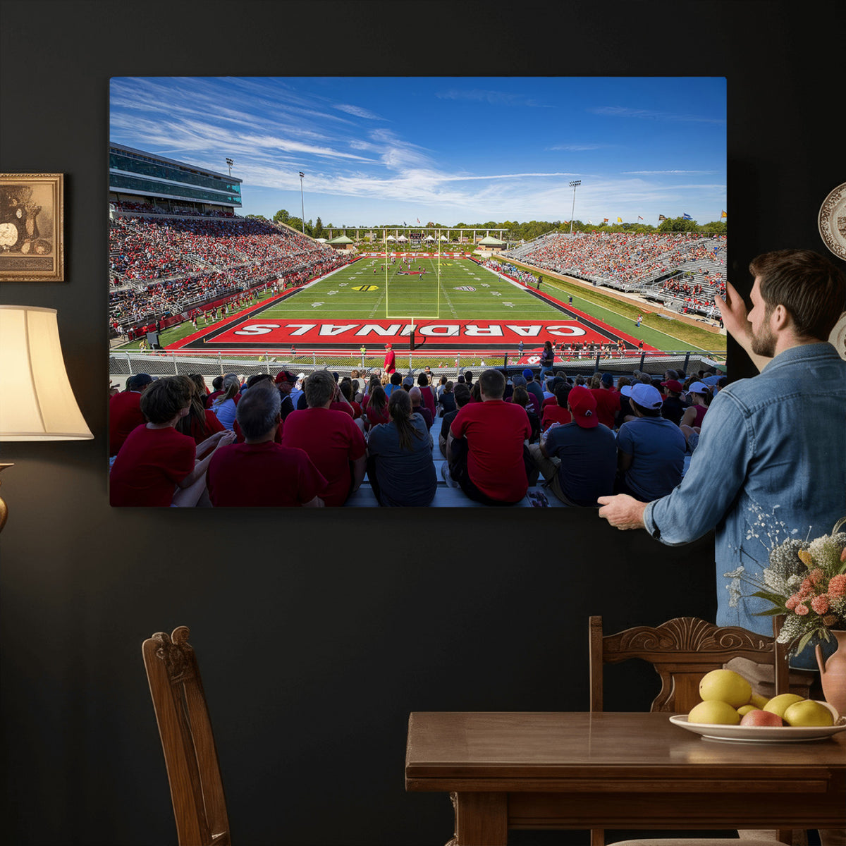 71475-PAN-FL-20X10 - Ball State Cardinals Football Team Print - Muncie Scheumann Stadium Wall Art Canvas Print