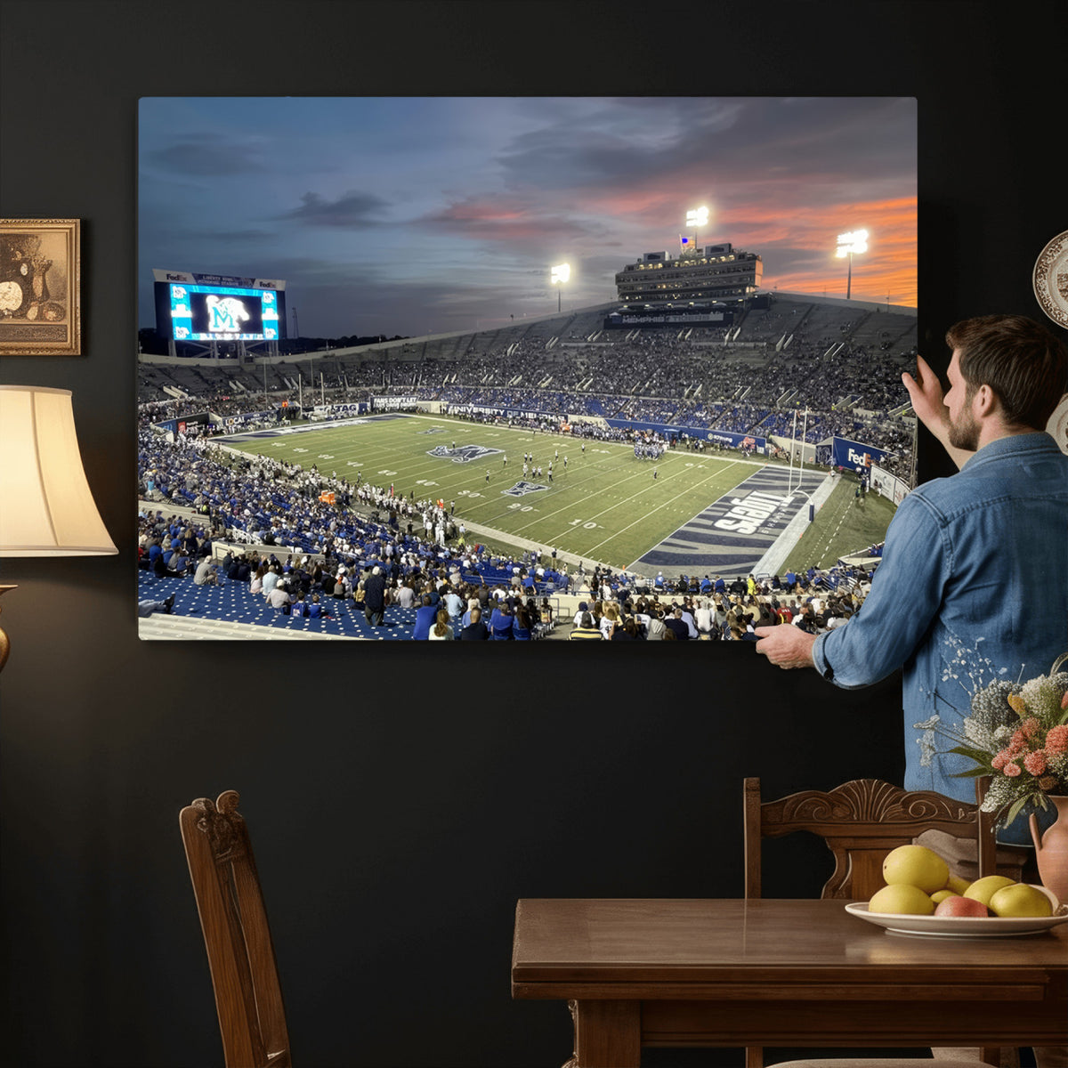 64409-PAN-FL-20X10 - Memphis Tigers Football Team Print - Memphis Simmons Bank Liberty Stadium Wall Art Canvas Print