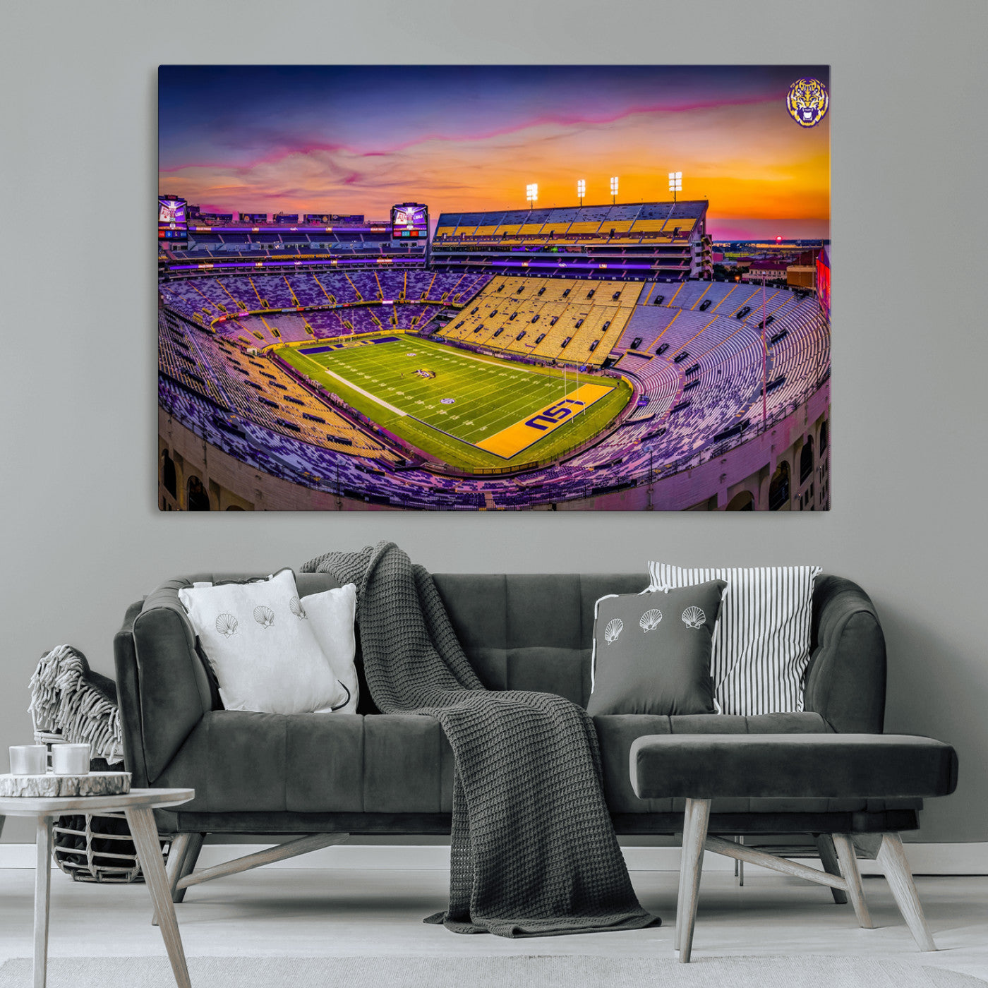 93538-MGV-CV-36X24-The Louisiana State University Tigers Football Team Print - Baton Rouge Tiger Stadium Wall Art
