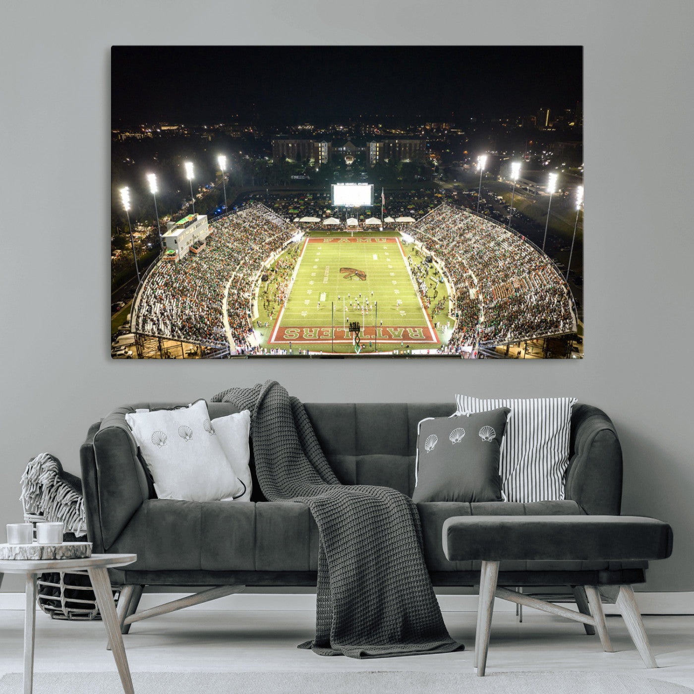 70951-MGV-CV-36X24-Florida A&M Rattlers Football Team Print - Tallahassee Bragg Memorial Stadium Wall Art Canvas Print