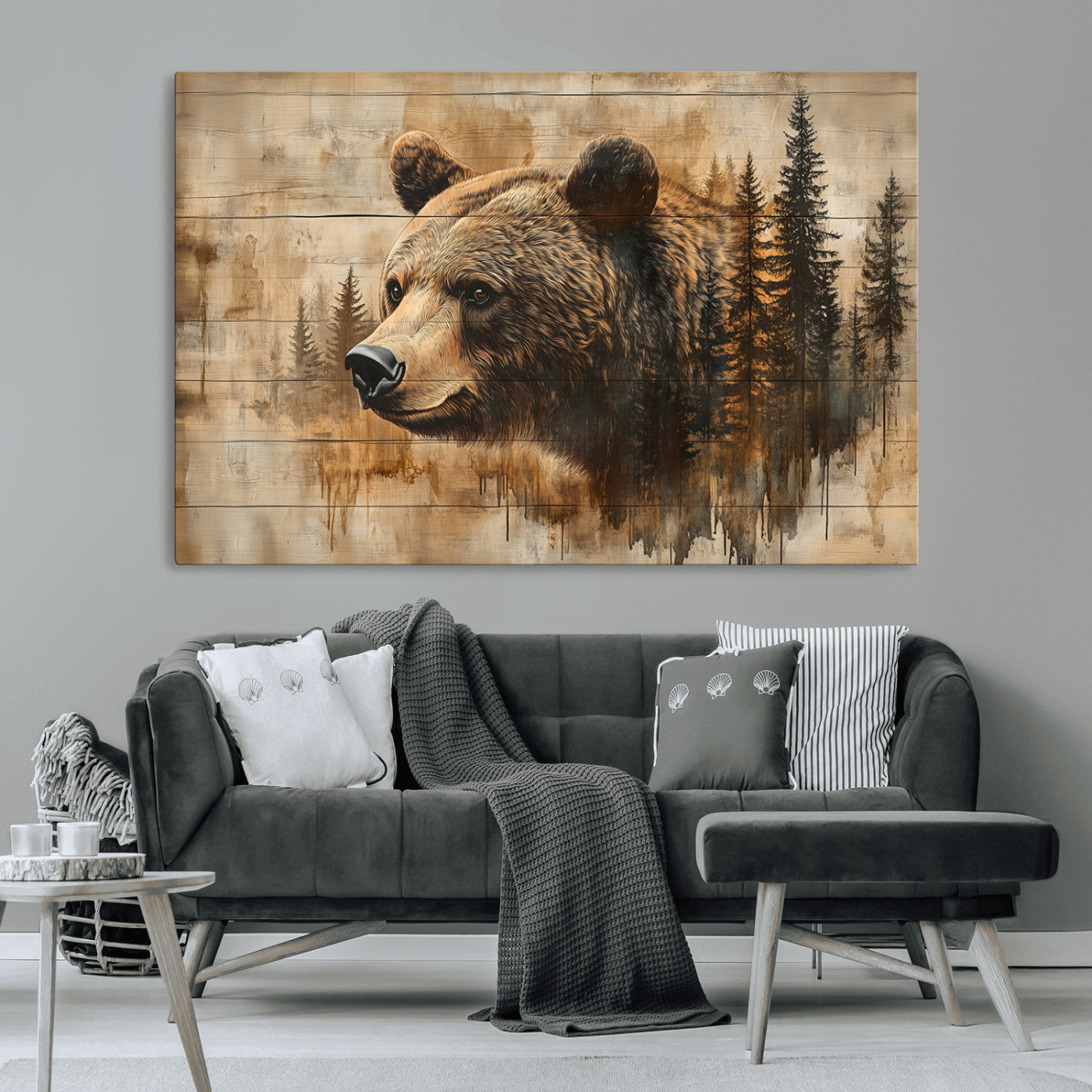 48378-MGV-CV-36X24-Rustic Grizzly Bear Wall Art, Abstract Grizzly 399 Bear Wall Art Canvas Print - Woodland Wildlife