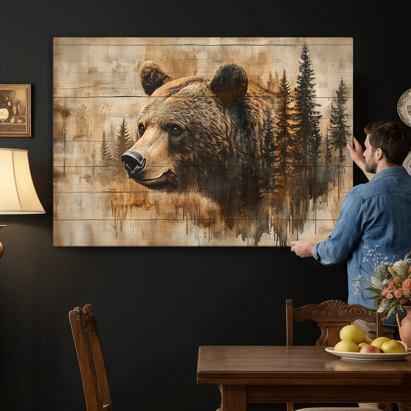 48378-MGV-CV-36X24 - Rustic Grizzly Bear Wall Art, Abstract Grizzly 399 Bear Wall Art Canvas Print - Woodland Wildlife