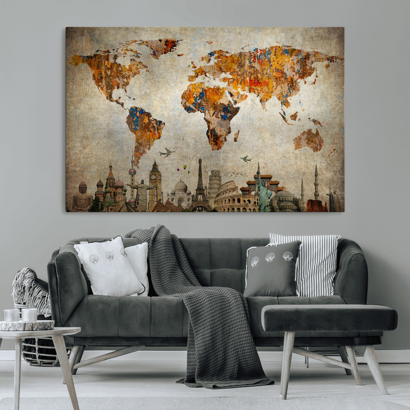 54918-MGV-CV-36X24-Push Pin World Map Canvas Print – Travel Tracker Wall Art for Couples, Perfect Anniversary Gift for Home or Office Decor