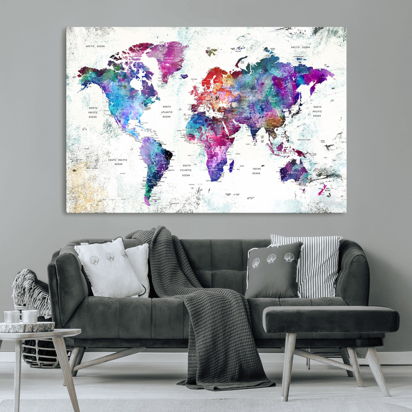 58447-MGV-CV-36X24-Push Pin World Map Canvas Print – Travel Tracker Wall Art for Couples, Perfect Anniversary Gift for Home or Office Decor