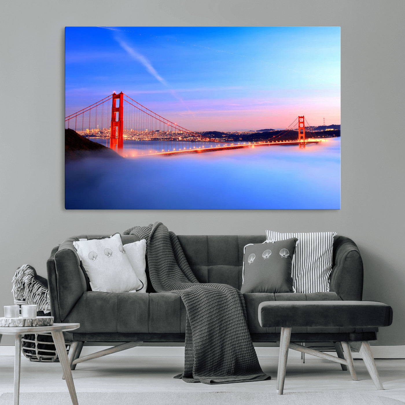 MGV-CV-36X24 - Golden Gate Bridge Wall Art Print, San Francisco Sunset Canvas Wall Art, Cityscape Canvas Print for