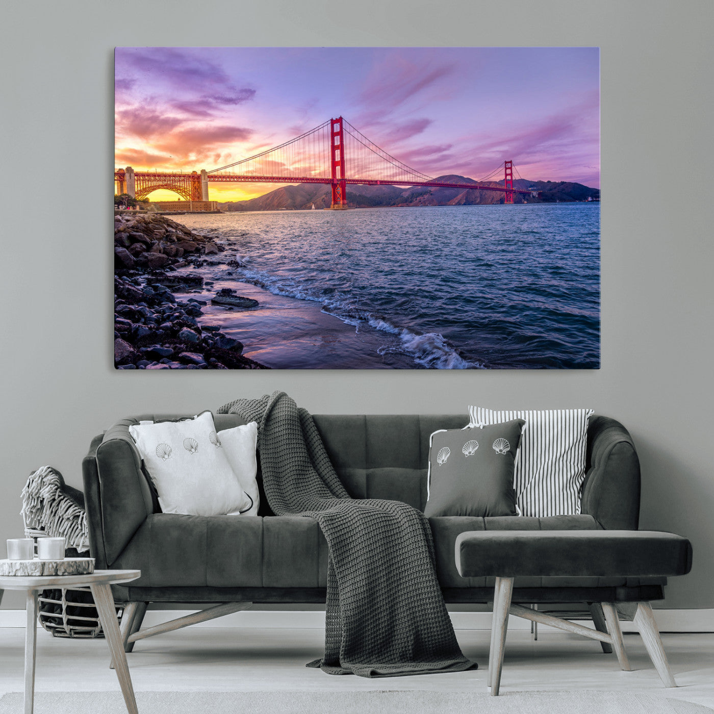 -Golden Gate Bridge Wall Art Canvas Print – Framed San Francisco Sunset Scene with Cityscape Artwork for Home, Office