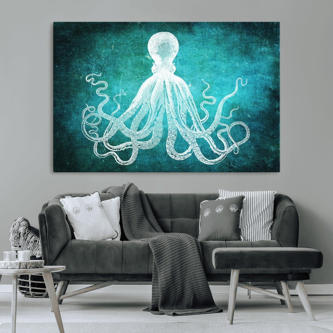 20773-MGV-CV-36X24-Green Octopus Abstract Wall Art Canvas Print