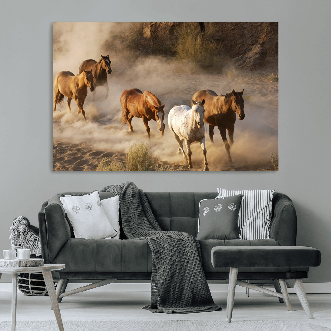 -Large Wall Art 5 Horses Running on Sand Canvas Print