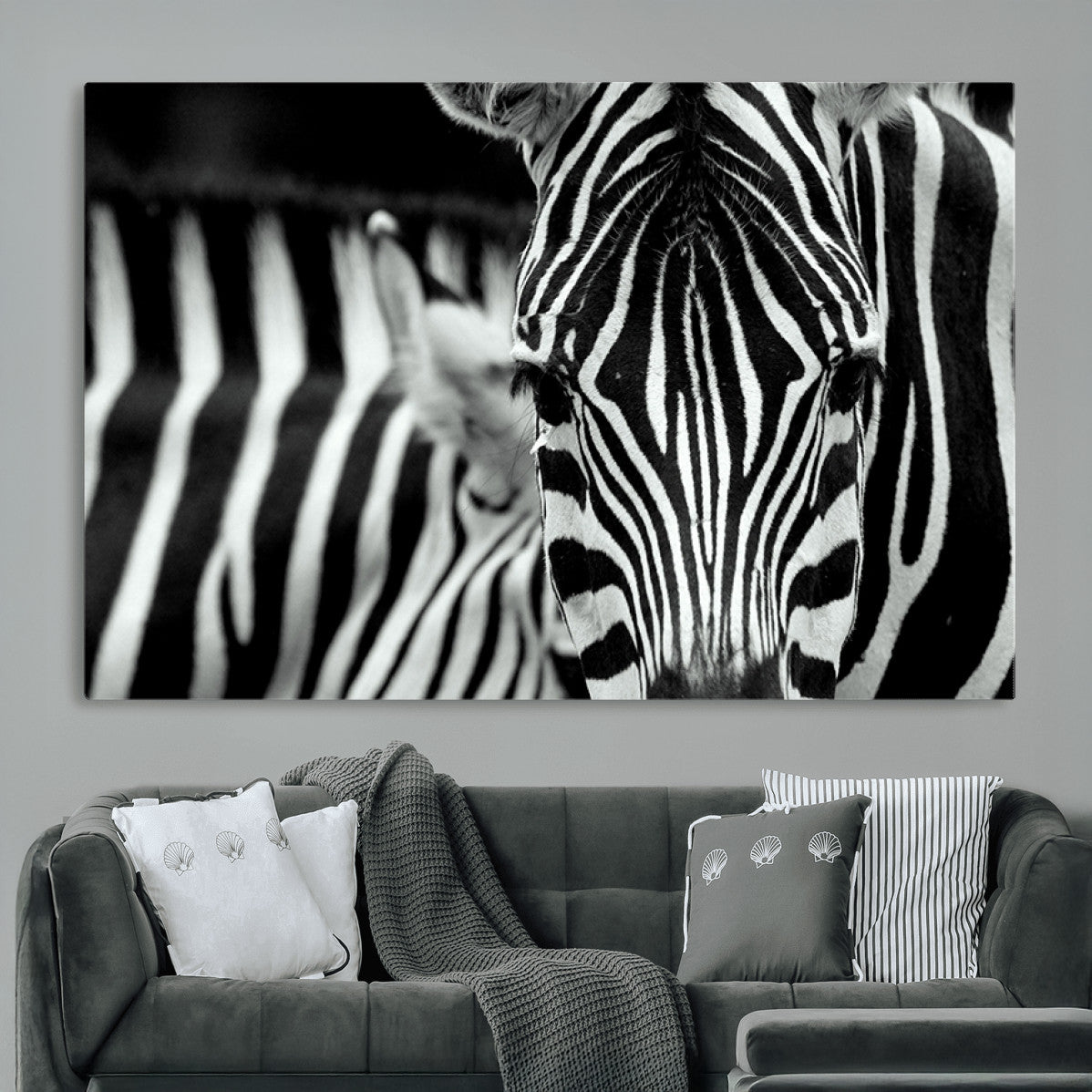 MGV-CV-36X24 - Zebra Wall Art – Close Up Black and White Animal Print, Bold Safari Decor for Living Room, Office, or Bedroom