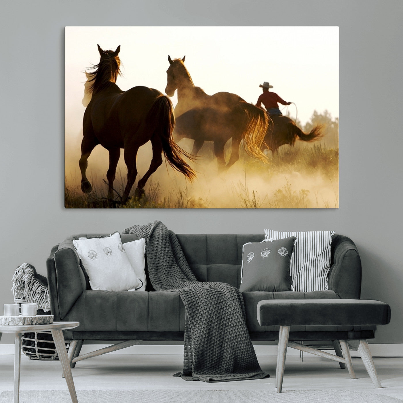 -Horses and Cowboys Wall Art Canvas Print