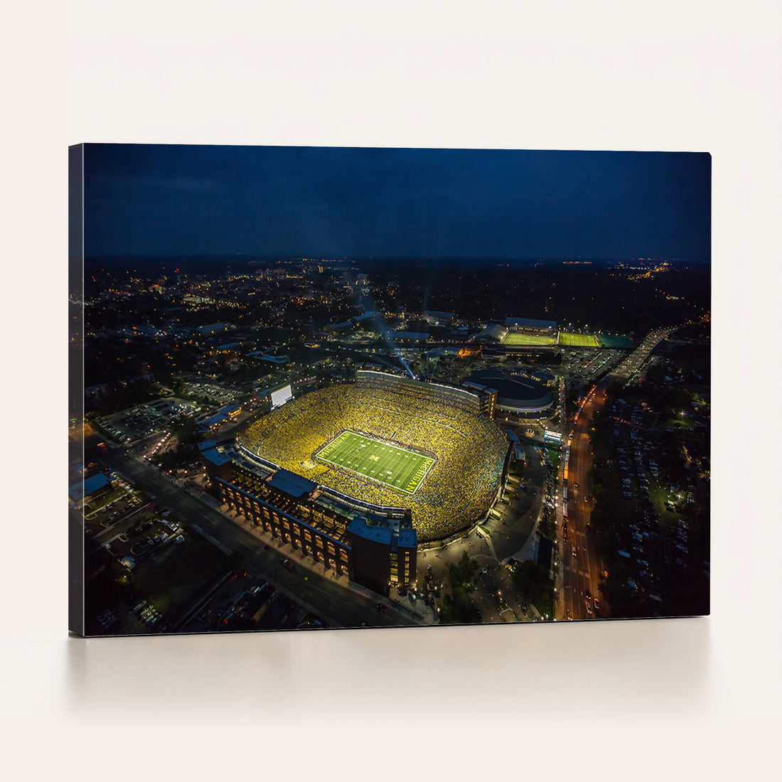 Michigan Stadium Night Game Wall Art | Sports Arena Aerial View Canvas