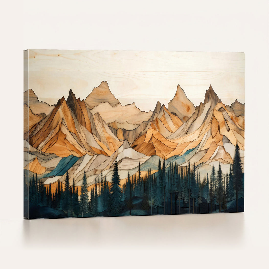 Rustic Wood Mountain Wall Art Print, Triptych Giclee Print of Forest and Mountain Range
