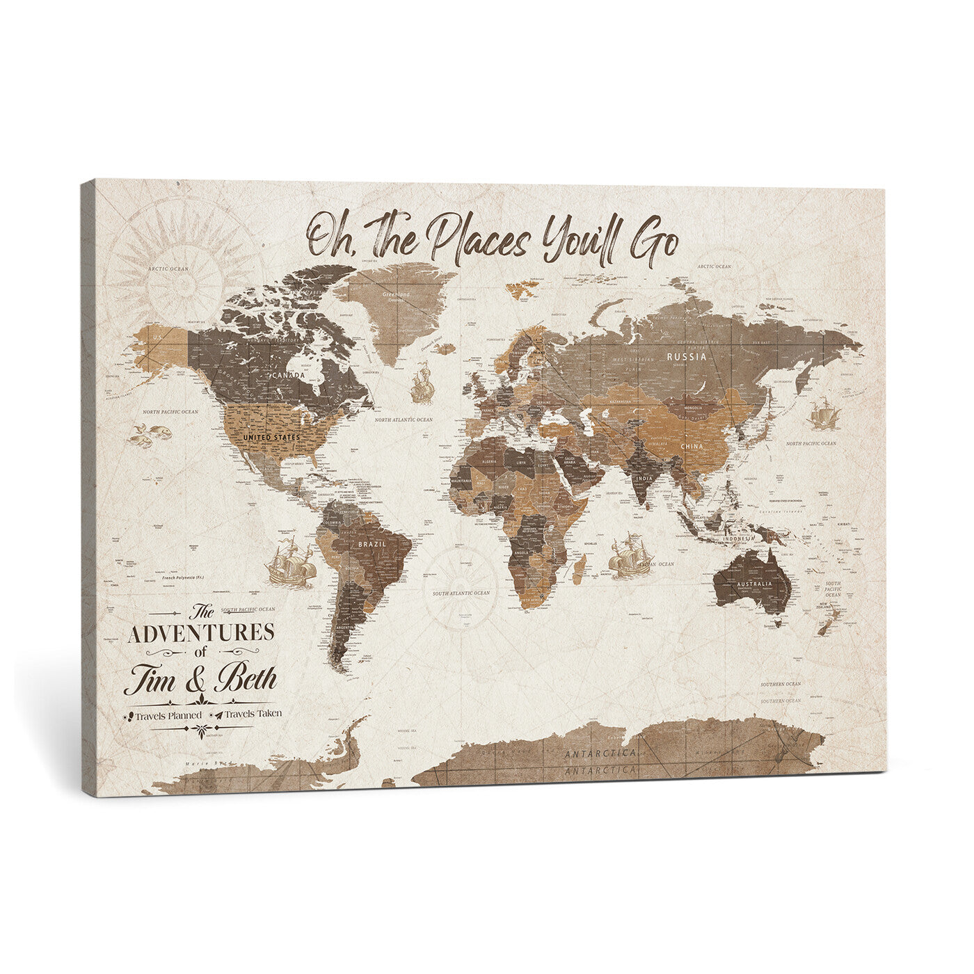 99085321-MGV-CV-36X24 - Custom Push Pin World Map Wall Art Canvas Print – Personalized Travel Tracker with Pins Framed Large for Home and Office Decor