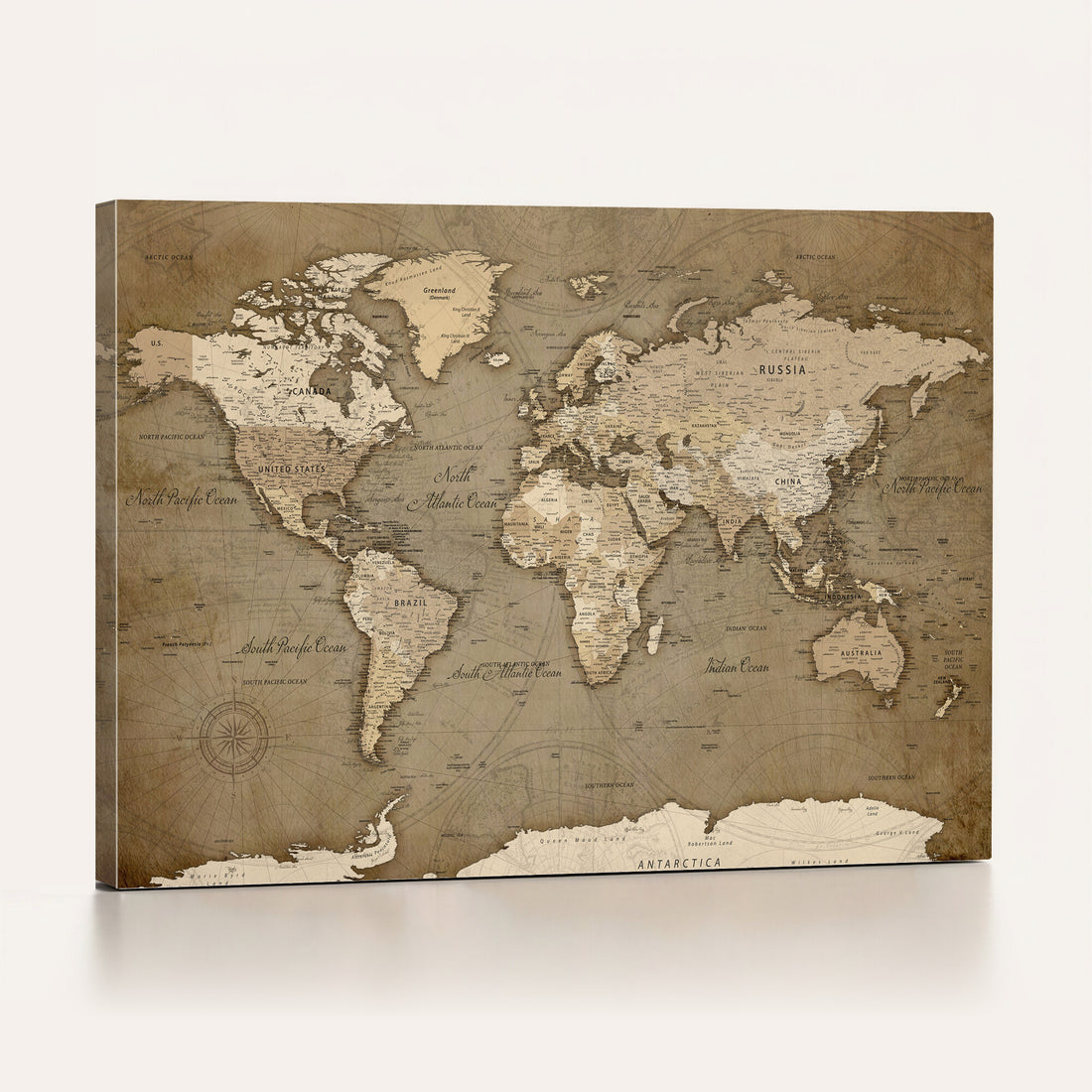 Watercolor World Map Wall Art Canvas Print | Framed Map Art Picture