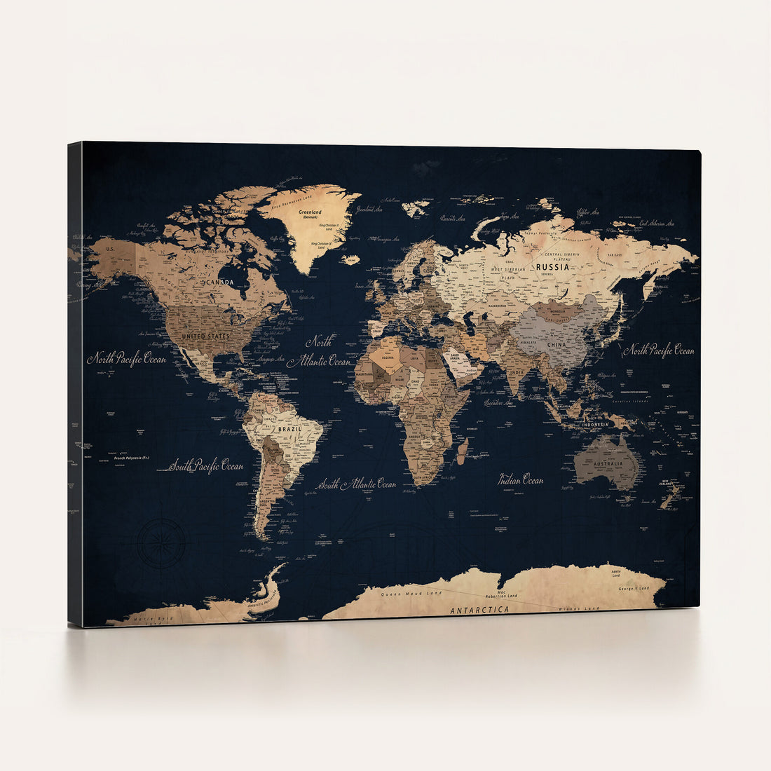 World Map Canvas Print | Detailed Map of the World Wall Art for Home and Office