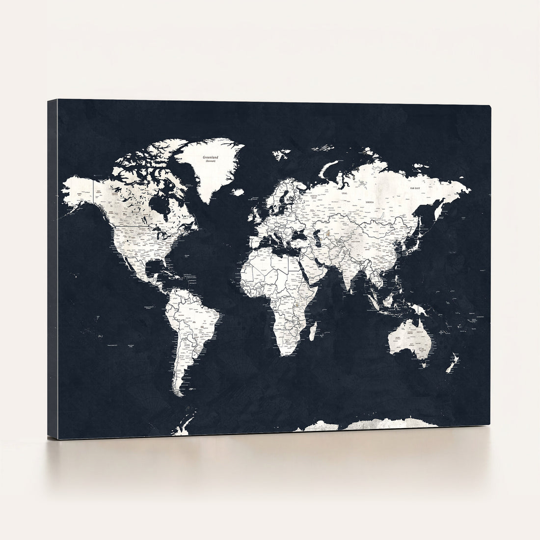Black World Map Wall Art Canvas Print for Home Office and Meeting Room Decor