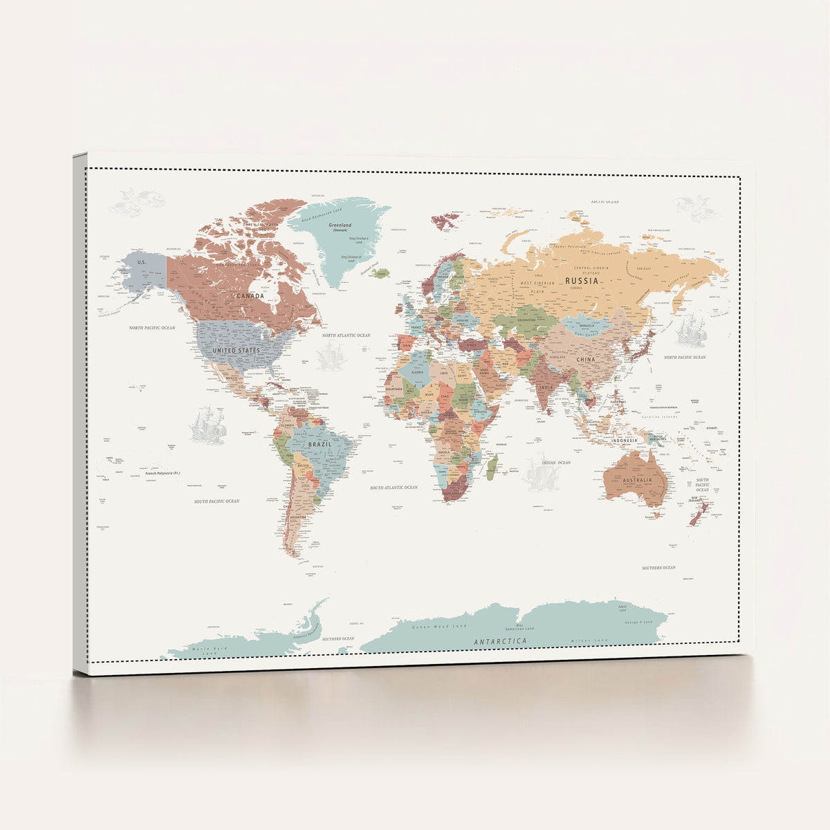 63447567-MGV-CV-36X24 - Pastel Colors World Map Wall Art Canvas Print