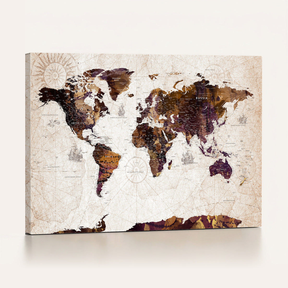 53400857-MGV-CV-36X24 - Blue Watercolor World Map Canvas Print – Framed Modern Wall