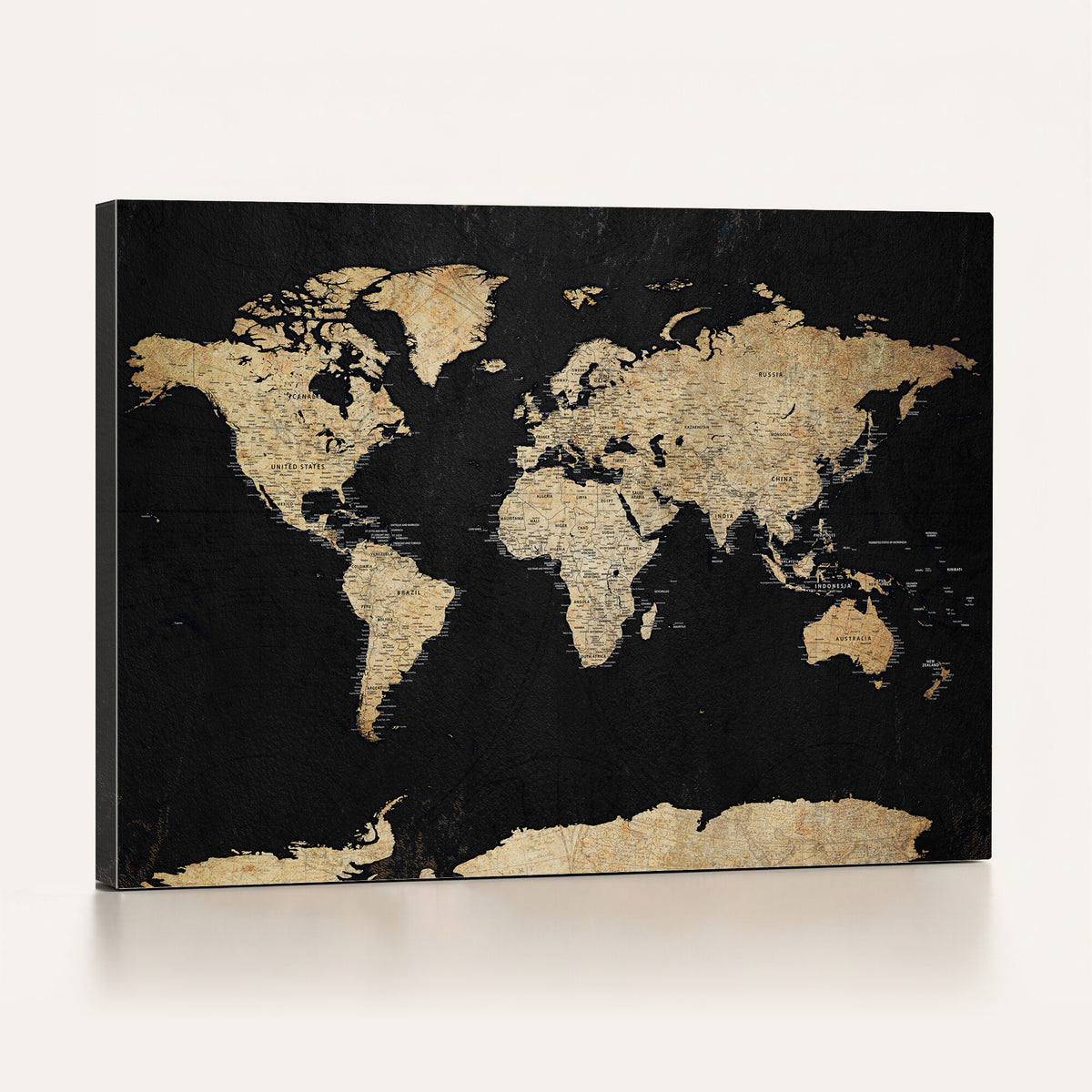 71518849-MGV-CV-36X24 - Beige World Map Canvas Wall Art Print, Minimal Black and