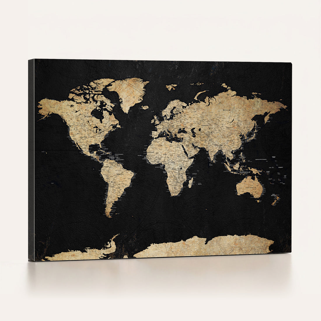 Beige World Map Canvas Wall Art Print, Minimal Black and Beige Map
