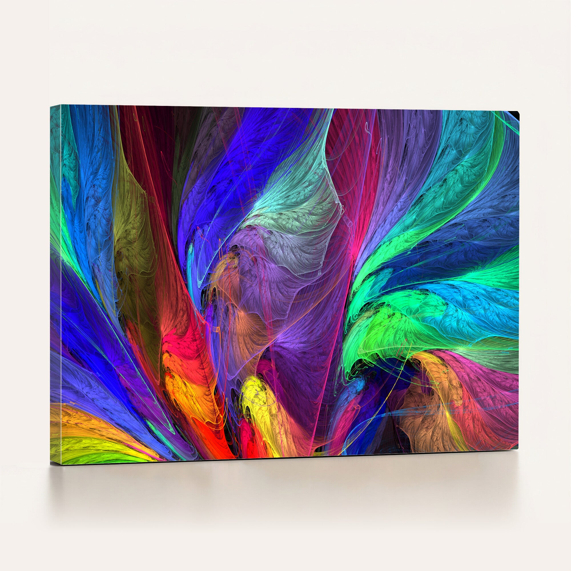 376925791-MGV-CV-36X24 - Colorful Abstract Canvas Wall Art, Rainbow Swirl Fractal Print, Bold Multicolor Living Room Decor, Vibrant Energy Art, Large Abstract Wall Art