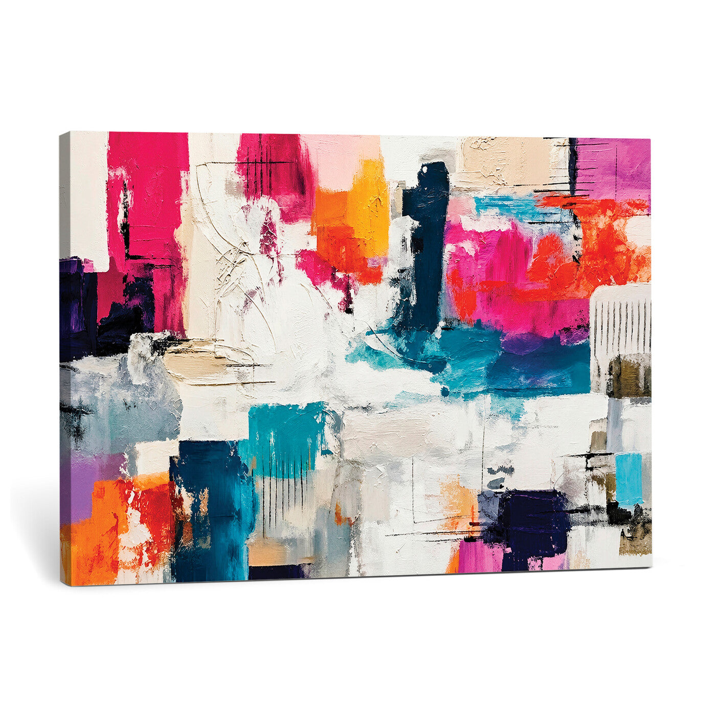 57864023-MGV-CV-36X24 - Blue Teal Abstract Canvas Wall Art | Modern Textured Painting Print, Navy Orange White Contemporary Art, Neutral Living Room Decor, Office Art