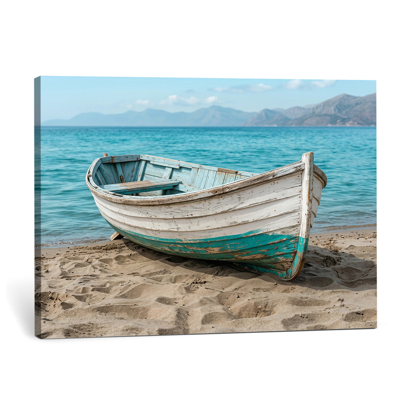 49963709-MGV-CV-36X24 - Coastal Boat Canvas Wall Art Print, Beach Boat Painting, Nautical Ocean Decor, Seascape Wall Art - Ready to Hang