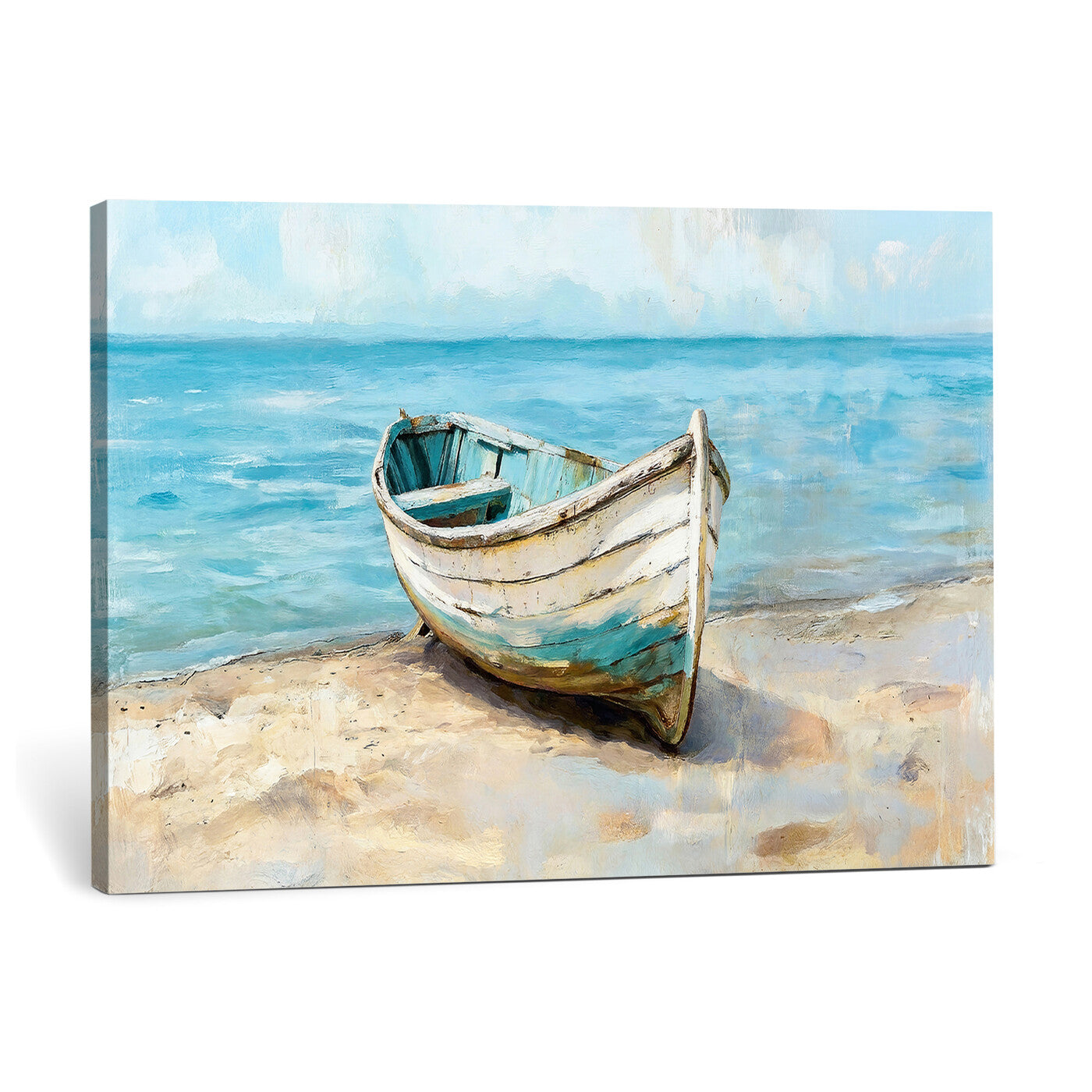 14780565-MGV-CV-36X24 - Coastal Boat Canvas Wall Art Print, Beach Boat Painting, Nautical Ocean Decor, Seascape Wall Art - Ready to Hang