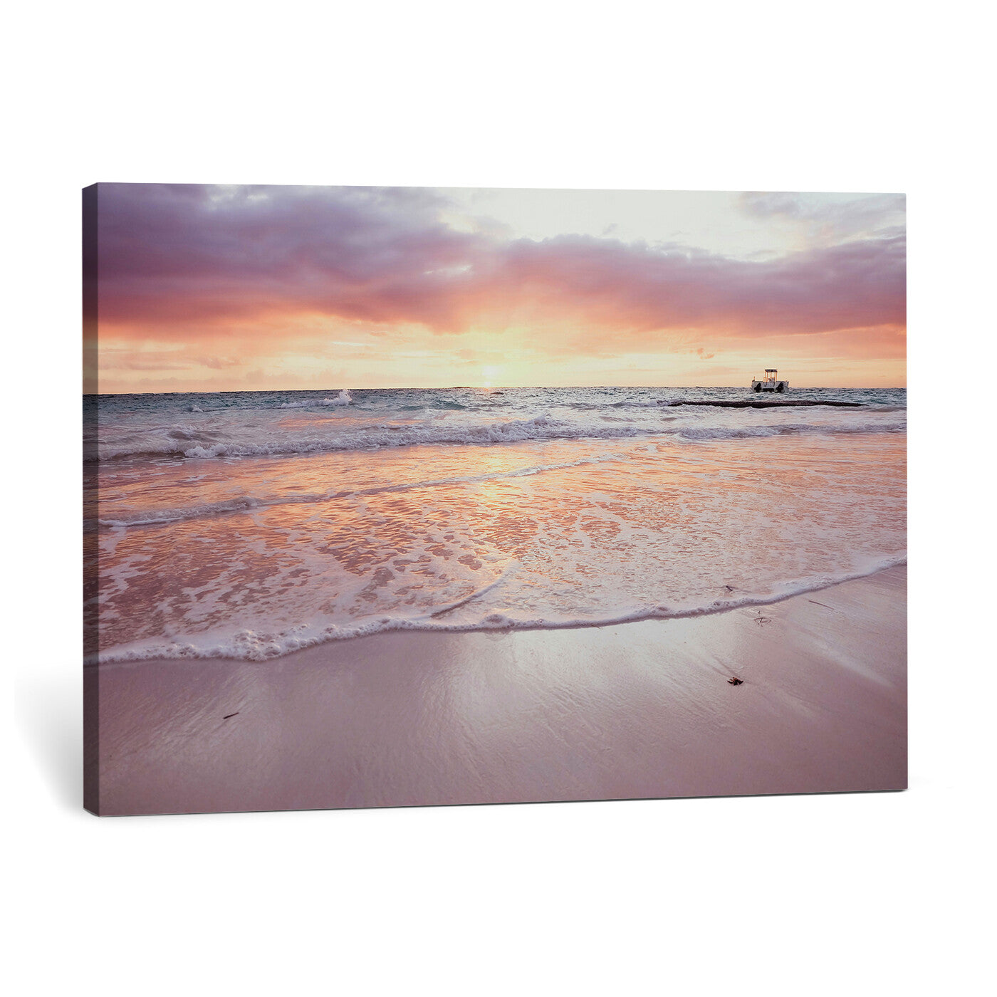 44765395-MGV-CV-36X24 - Beach Sunset Canvas Wall Art Print - Ocean Waves Landscape, Coastal Photography, Seascape Wall Decor, Ready to Hang