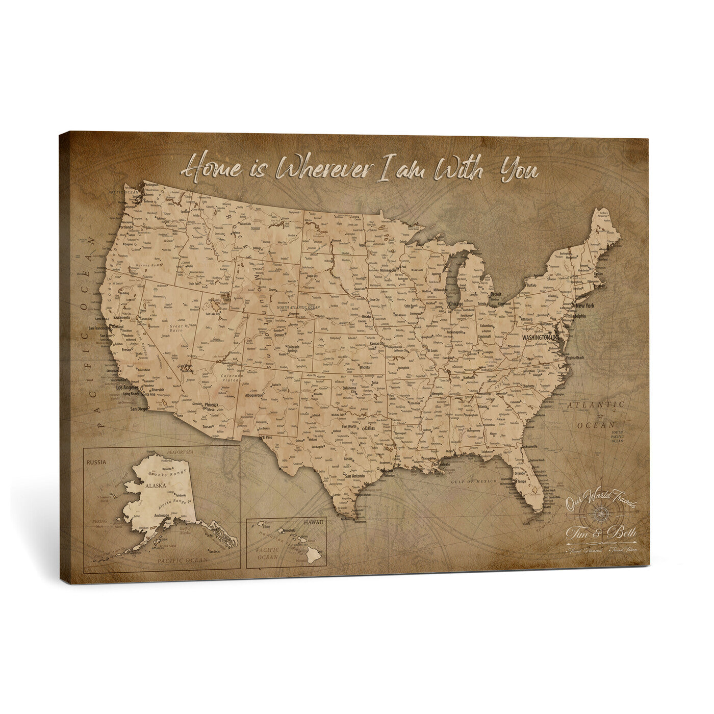 21454917-MGV-CV-36X24 - Personalized USA Push Pin Travel Map, Custom United States Map, Push Pin Map, USA Bucket List Map, Anniversary Gift | Couple Travel Map Wall Art