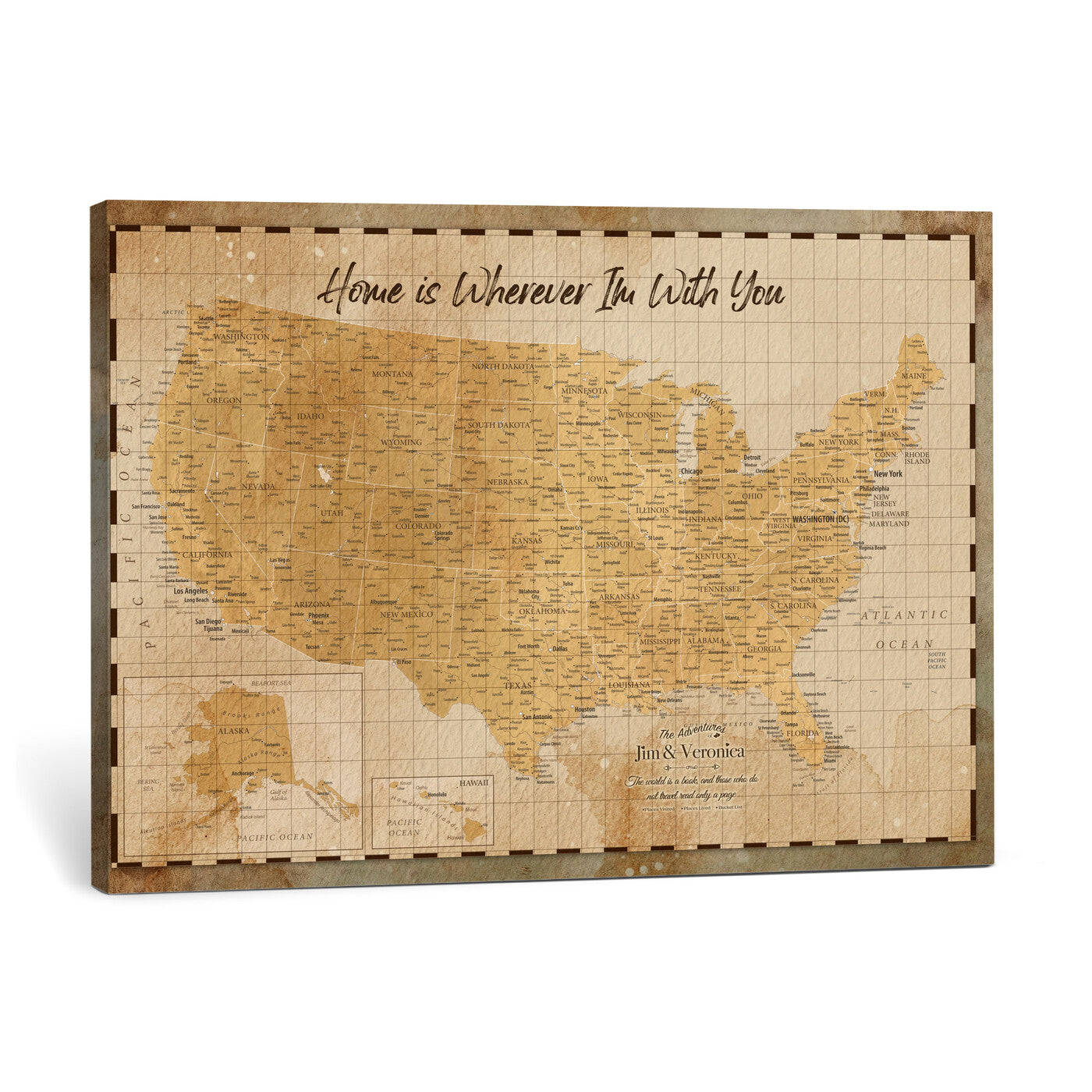 62164711-MGV-CV-36X24 - Personalized USA Push Pin Travel Map, Custom United States Map, Push Pin Map, USA Bucket List Map, Anniversary Gift - Couple Travel Map Wall Art