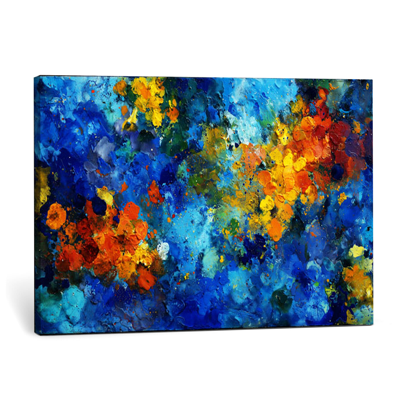 52431611-MGV-CV-36X24 - Vibrant Blue Abstract Canvas Wall Art Colorful Impasto Oil Painting Print