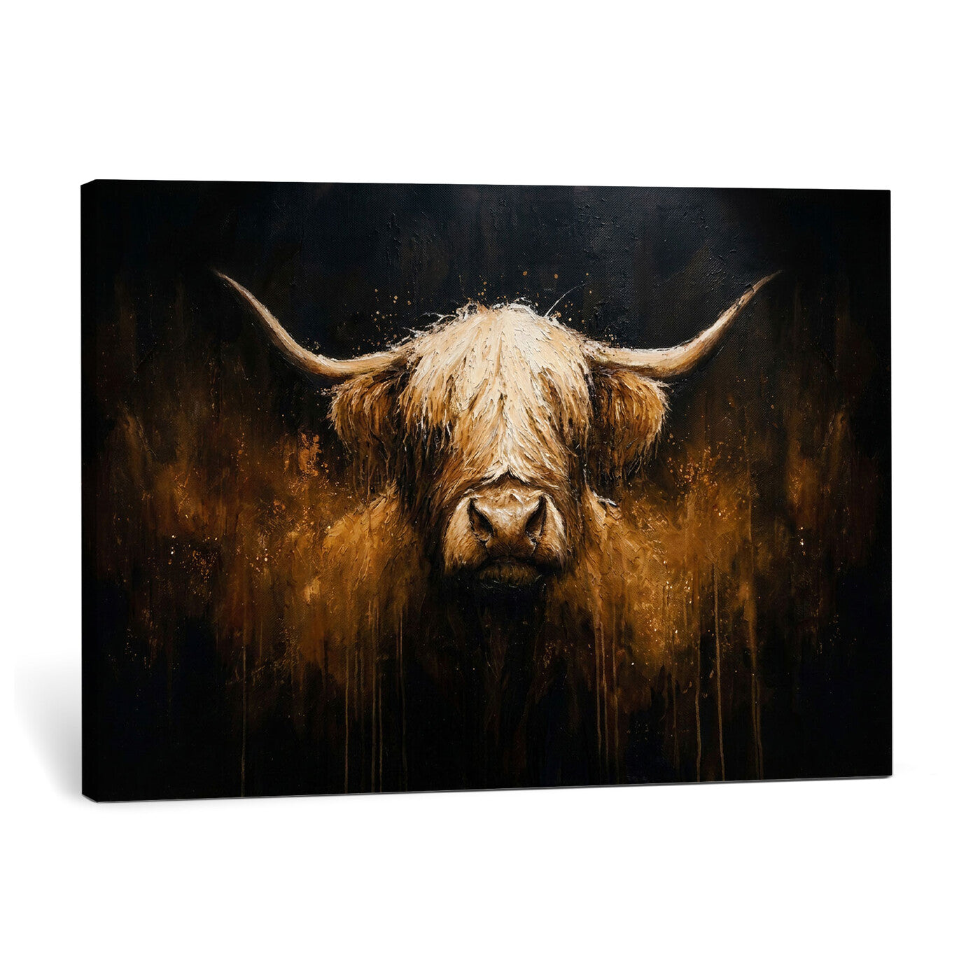 79873059-MGV-CV-36X24 - Rustic Highland Cow Canvas Print Dark Farmhouse Cattle Wall Decor