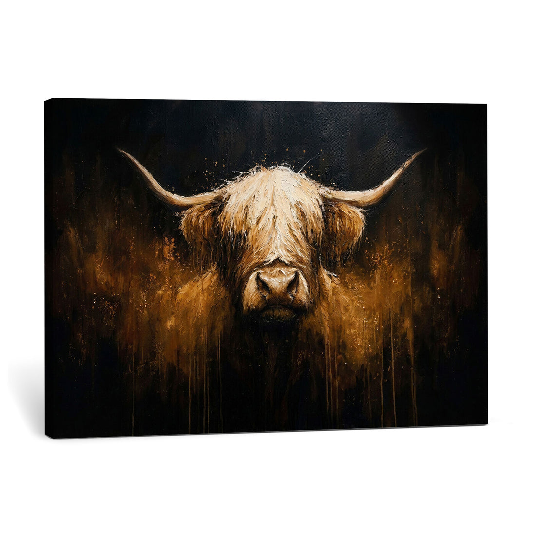 Rustic Highland Cow Canvas Print Dark Farmhouse Cattle Wall Decor