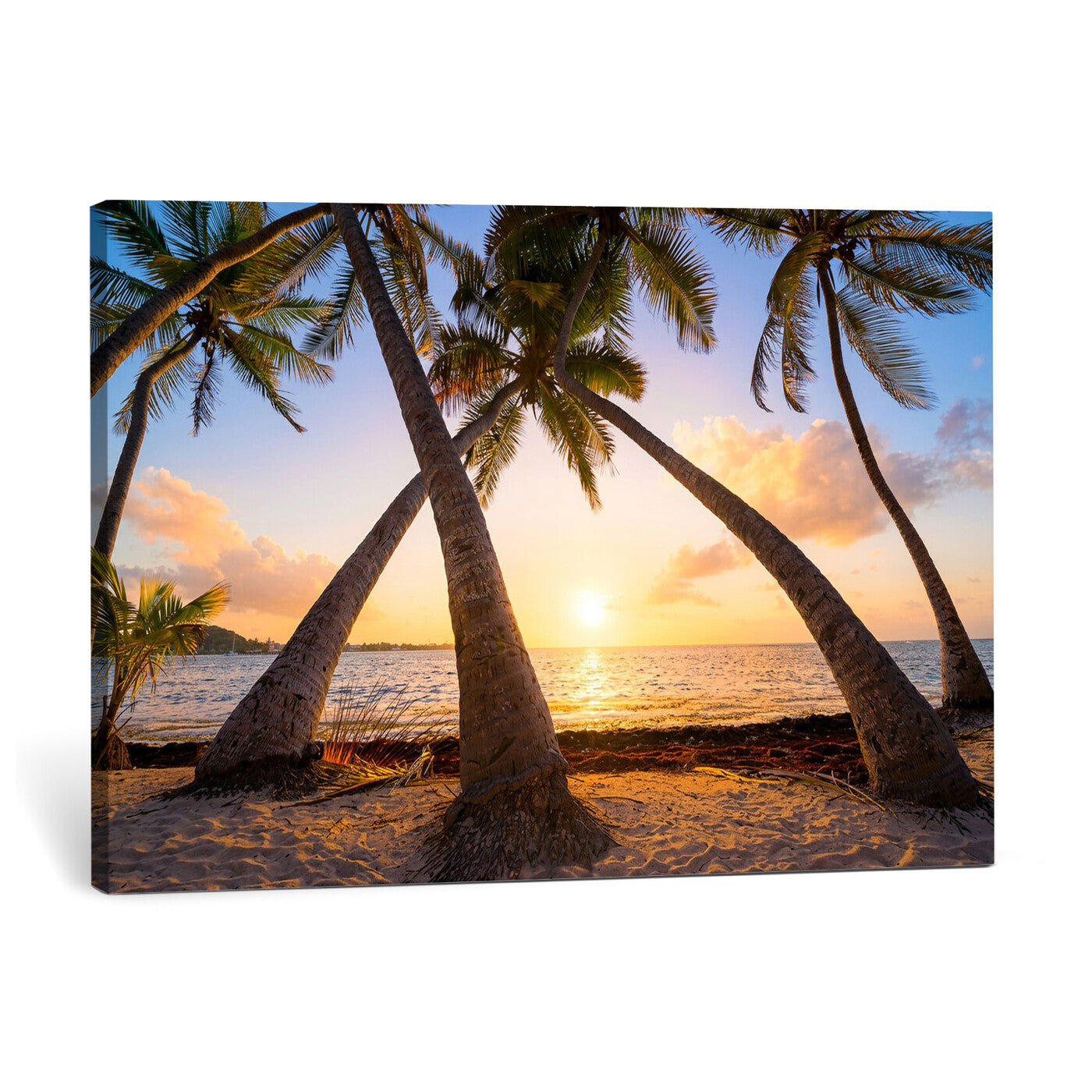 75123213-MGV-CV-36X24 - Tropical Island Coconut Palm Trees Sunset Wall Art Canvas Print - Turquoise Beach Print for Nautical Home Decor
