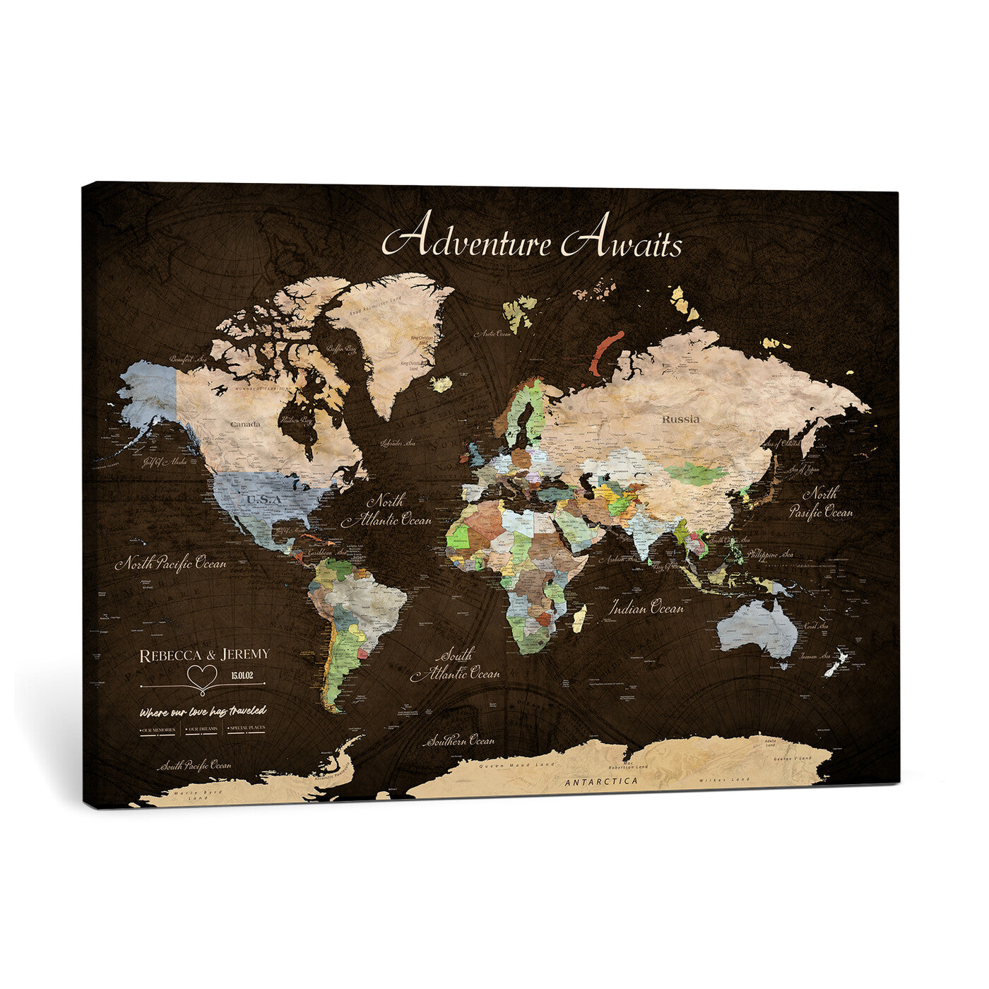 95753799-MGV-CV-36X24 - Custom Push Pin World Map Canvas Print – Personalized Travel Map Wall Art