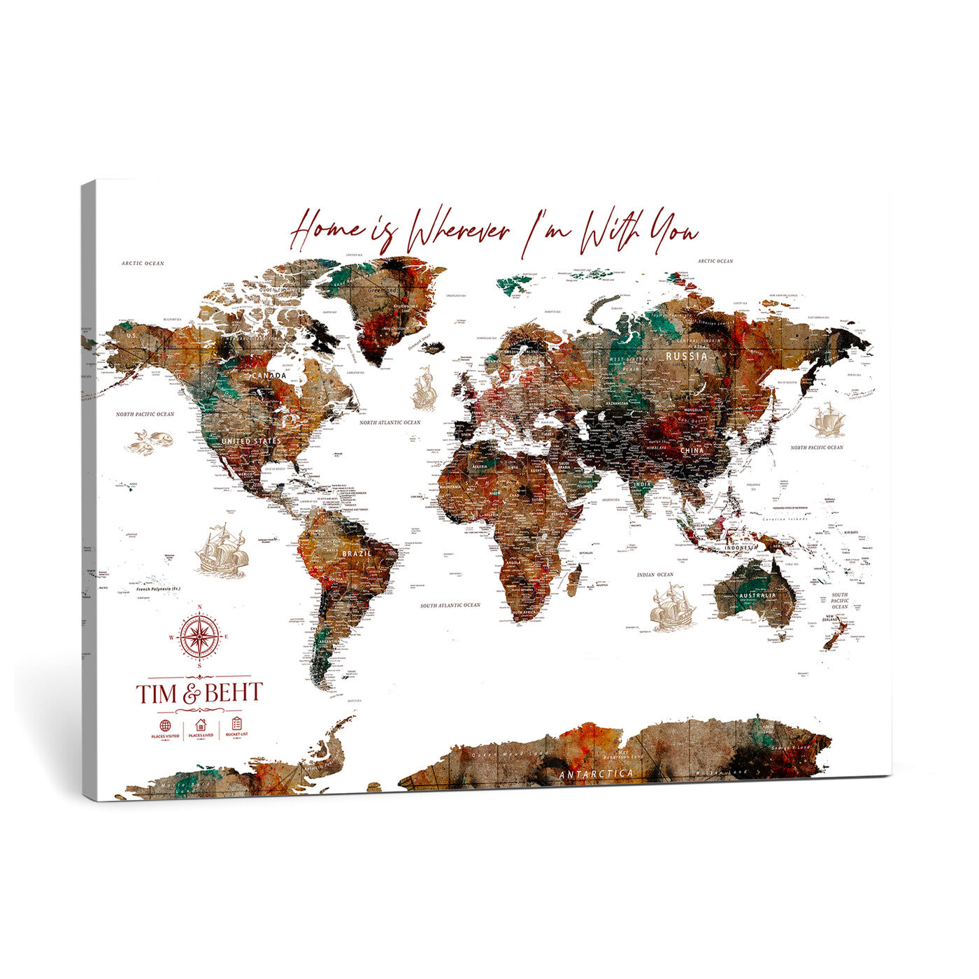 116MESUT-MGV-CV-36X24 - Custom Push Pin World Map Canvas Print – Personalized Travel Map Wall Art