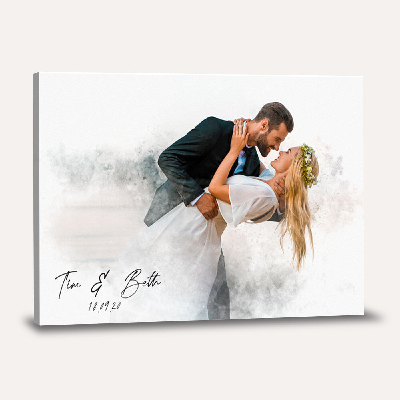 39726003-MGV-CV-36X24 - Watercolor Couple Portrait from Photo, Custom Wedding Anniversary Gift for Wife Husband Parents, Engagement Gift for Friend