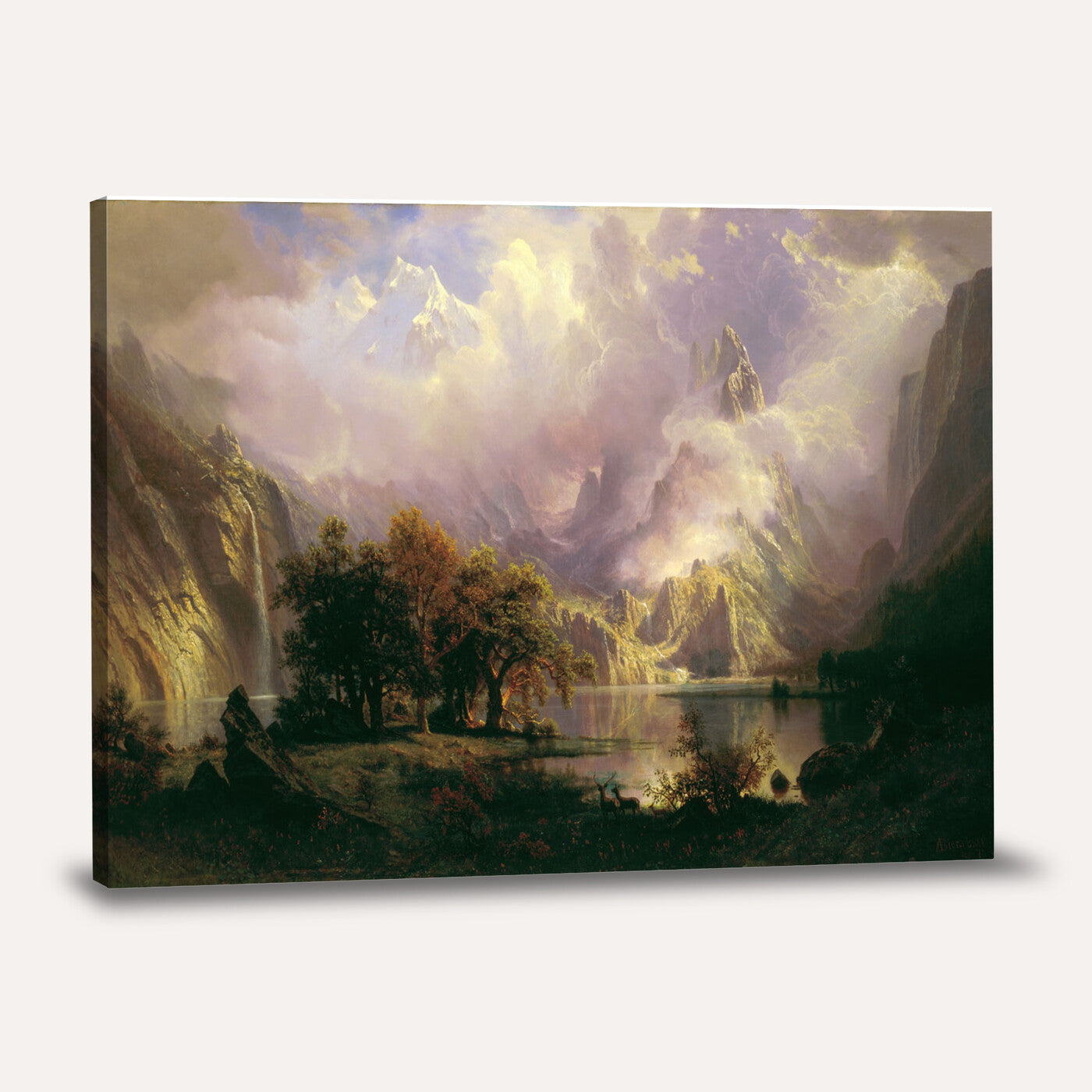 49189463-MGV-CV-36X24 - Albert Bierstadt Rocky Mountain Landscape Wall Art Canvas Print, Classic Fine Art Painting Print