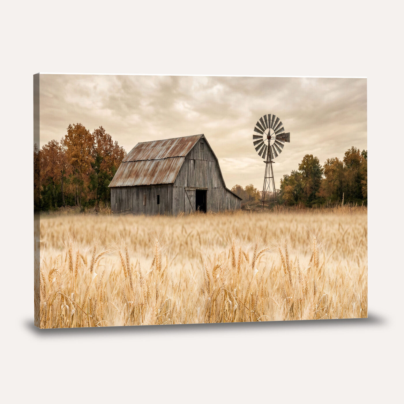 99640659-MGV-CV-36X24 - Rustic Farmhouse Barn and Windmill Wall Art Canvas Print, Country Landscape Photography Print