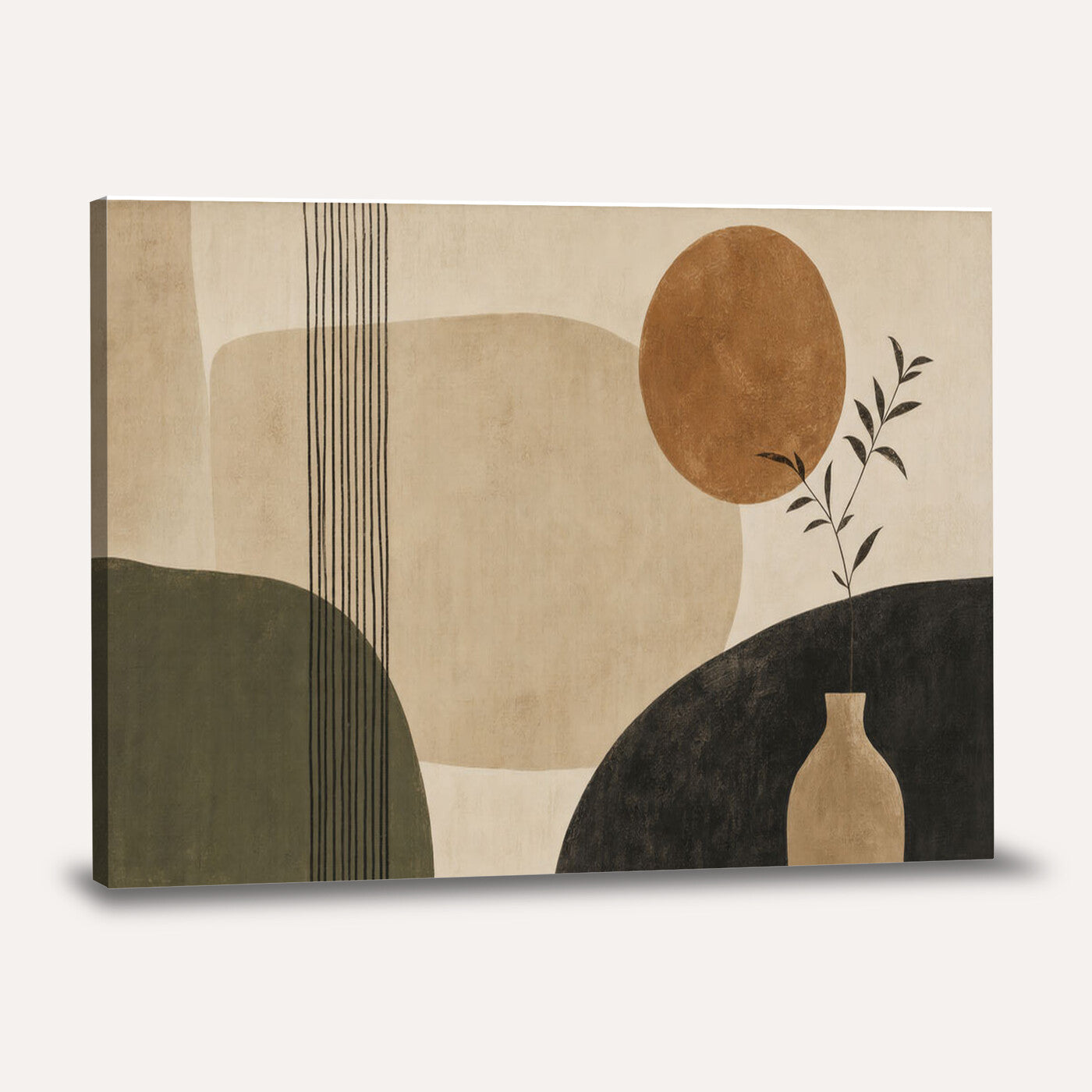 29113684-MGV-CV-36X24 - Japandi Minimalist Abstract Wall Art Canvas Print, Sage Green and Terracotta Sun Botanical Painting Print