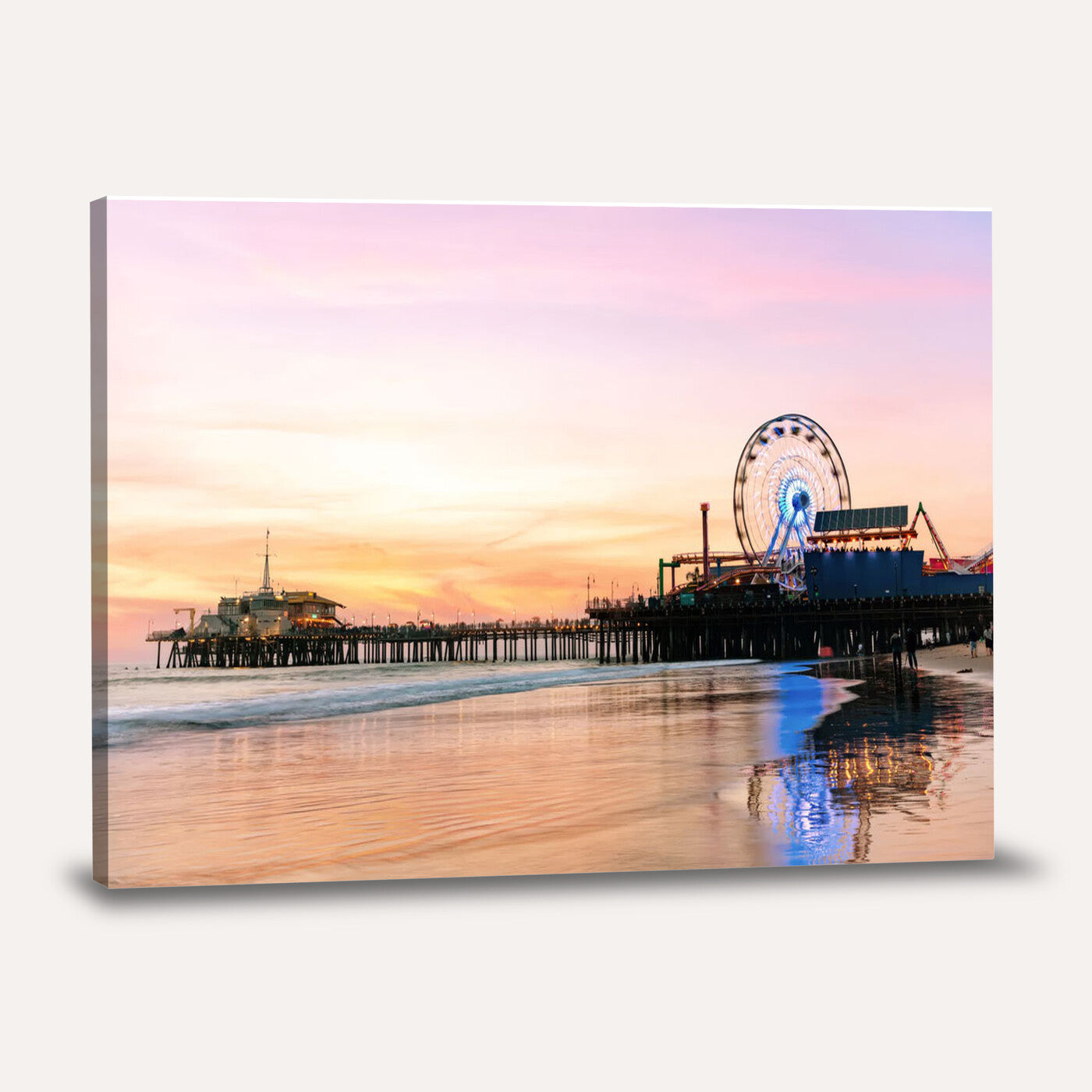 27381272-MGV-CV-36X24 - Santa Monica Pier Sunset Beach Wall Art Canvas Print, California Ferris Wheel Photo Print