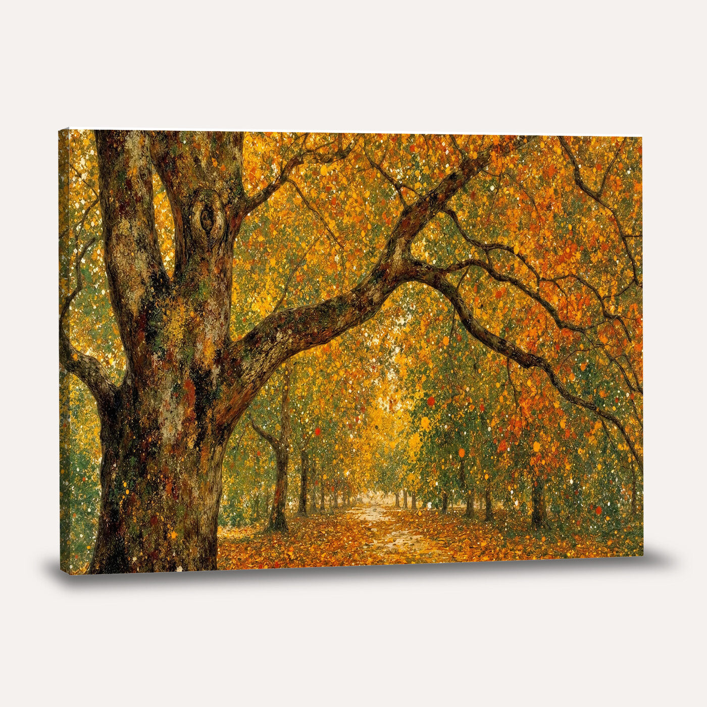 11536138-MGV-CV-36X24 - Vintage Autumn Forest Path Wall Art Canvas Print, Golden Leaves Impressionist Painting Print